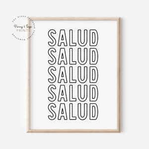 トレンディなバーカートプリント、カクテルキッチンアート、バードリンクデコレーション、Salud Salud乾杯、友人へのドリンクギフト、ミニマリストデジタルプリント