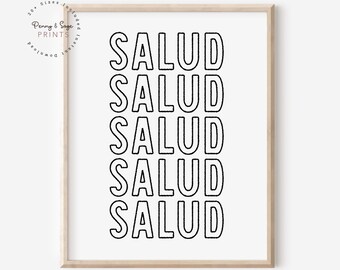 Trendy Bar Cart Print, Cocktail Kitchen Art, Bar Drinking Decor, Salud Salud Cheers, Friend Drinking Gift, Mimimalist DIGITAL PRINT