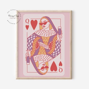 Królowa Kier Szampan Ścienna Sztuka, Lucky You Printable, Plakat Koktajlowy, Uroczy Wystrój Mieszkania, Wydruk Na Wózku Barowym, Modny Wystrój Salonu