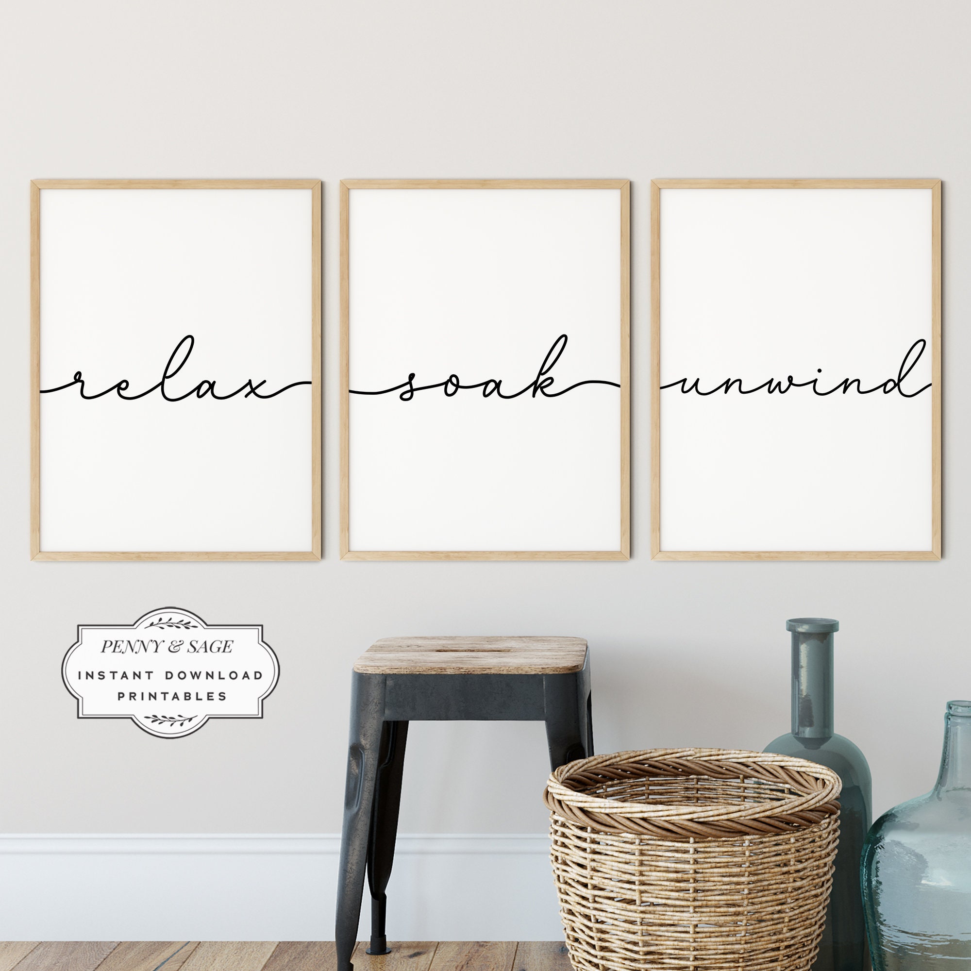 Set of 3 Relax Soak Unwind Bathroom Prints, Bathroom Wall Decor ...