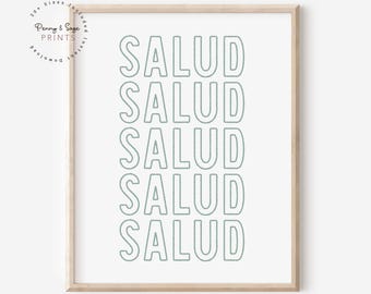 Trendy Bar Cart Print, Cocktail Kitchen Art, Bar Drinking Decor, Salud Salud Cheers, Friend Drinking Gift, Sage Green DIGITAL PRINT