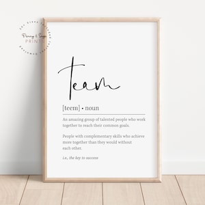 Team Definition Wall Art, Team Quote Decor, Black and White Prints, PRINTABLE Wall Art, Digital Download