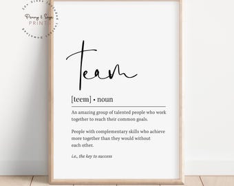 Team Definition Wall Art, Team Quote Decor, Black and White Prints, PRINTABLE Wall Art, Digital Download