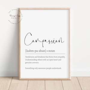 Compassion Definition Printable Wall Art, Therapist Quote Print, Social Worker Wall Art, Typographic Art Print, Compassion Quote Poster
