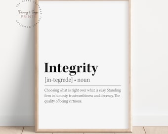 Integrity Definition Print, Office Decor, Motivational Wall Decor, Integrity Inspirational Print, Integrity Dictionary Definition Digital