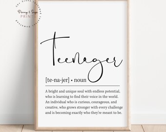 Teenager Wall Art, Definition Wall Art, Teen Room Decor, PRINTABLE Wall Art, Digital Download, Gift For Teenager