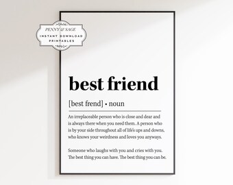 Best Friend Definition Print, Best Friend Gift, Definition Home Print, Friendship Quote Print, Bestie Present, Bestie Birthday Gift