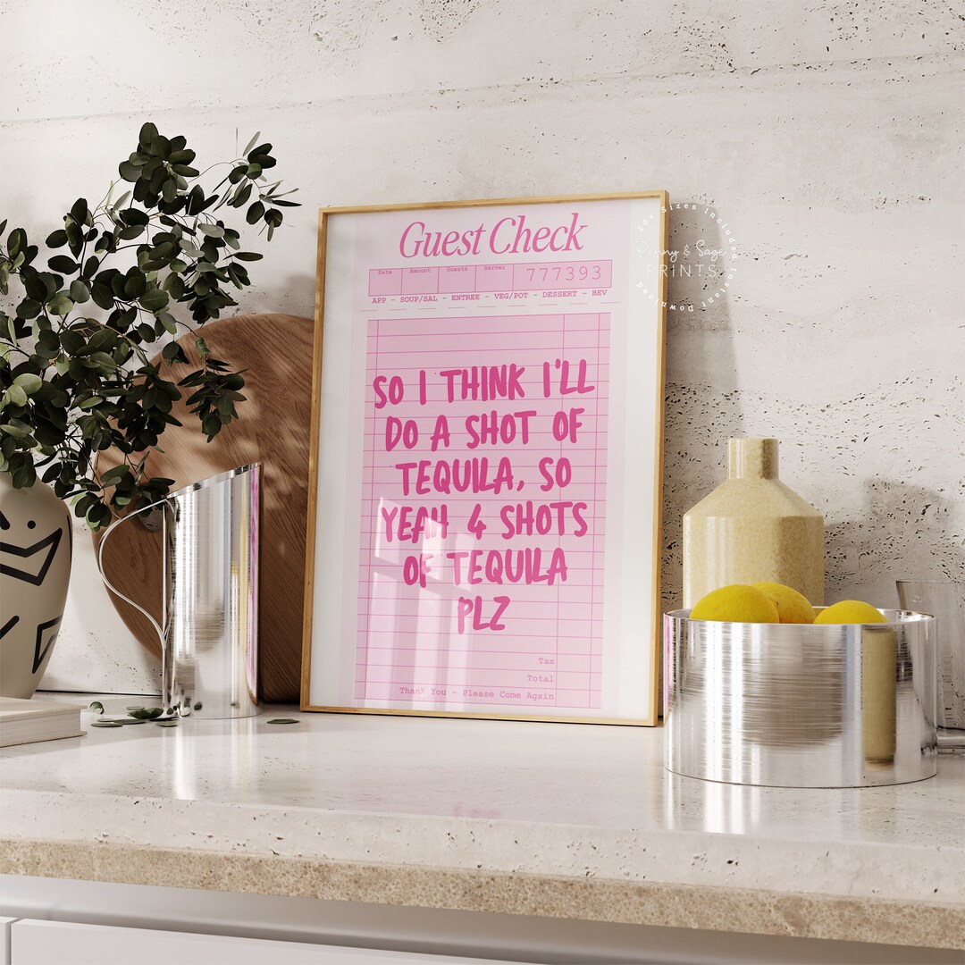 Guest Check Tequila Shots Plz, Trendy Pink Guest Check, Retro Pink ...