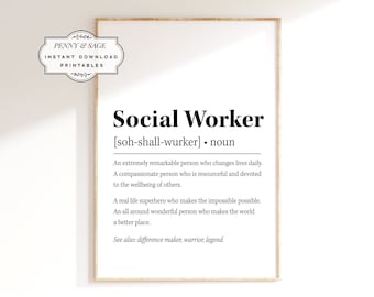 Social Worker Definition, Social Worker Gift, Gifts for Social Workers, Social Worker Sign, Social Worker Poster, Social Worker Print