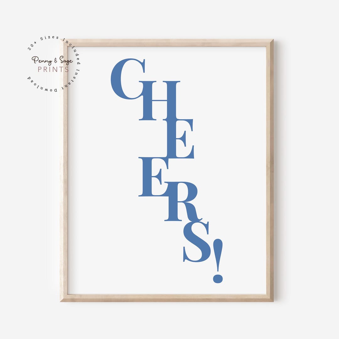 Cheers Printable Art, Cheers Poster, Retro Wall Art, Blue Cheers Poster ...
