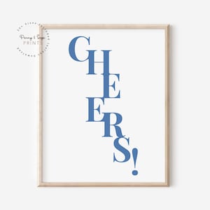 Proost afdrukbare kunst, Proost poster, retro kunst aan de muur, blauwe Proost poster, keukendecor, barwagen afdrukken, barwagendecor, keuken proost kunst