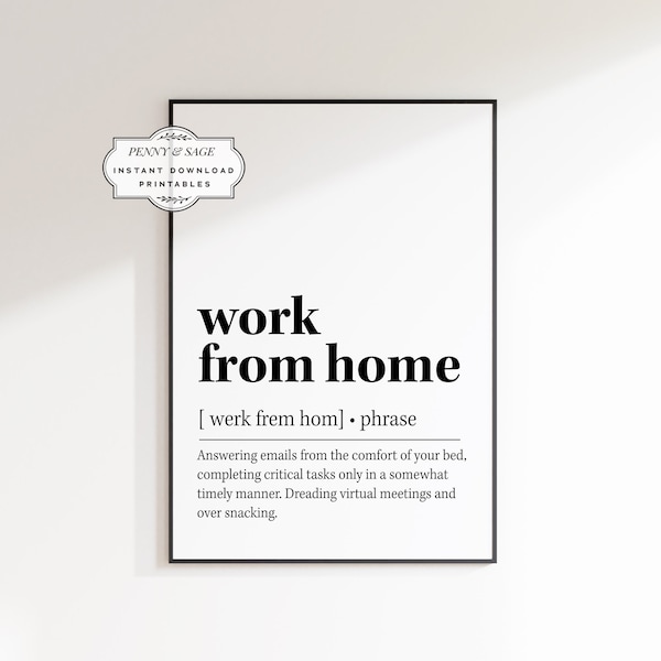 Work From Home Definition, Funny Home Office Decor, Home Office Wall Art, Office Art Printable, Office Decor Printable, Gift for Co-Worker