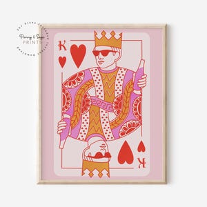 Król Kier Szampan Różowy Wall Art, Lucky You Printable, Plakat Koktajlowy, Uroczy Wystrój Mieszkania, Wydruk Na Wózku Barowym, Modny Wystrój Salonu
