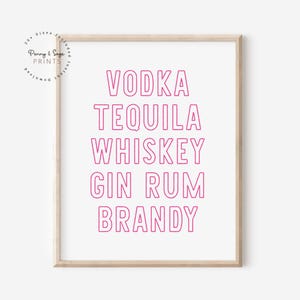 Trendy Bar Cart Print, Cocktail Kitchen Art, Bar Drinking Decor, Vodka Tequila Whisky Gin Rum Brandy, Friend Drinking Gift, DIGITAL PRINT