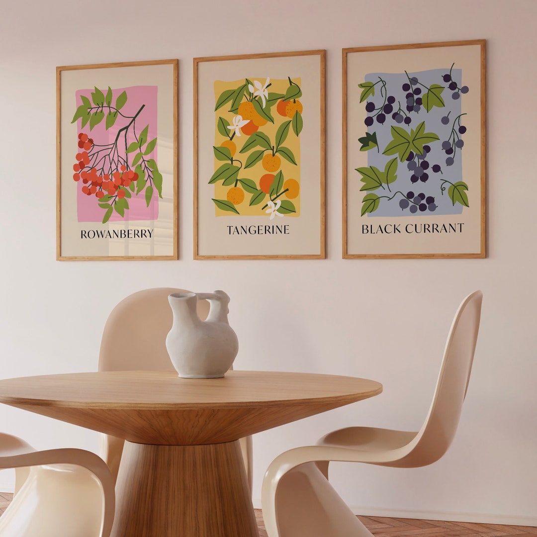 set of 2 kitchen prints | kitchen wall art, fruit wall... Set of 3 Fruit Prints, Kitchen Wall Art, Dining Room Wall Decor, Fruit ...