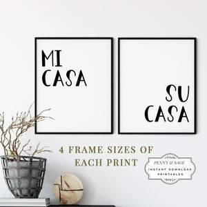 Set of 2: Mi Casa Su Casa Digital Print, Guest Room Prints, Welcoming Wall Art, Spanish Quotes, Gift for Friend, New Home Gift