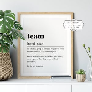 Team Definition Wall Art, Team Quote Decor, Black and White Prints, PRINTABLE Wall Art, Digital Download