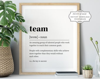 Arte de pared de definición de equipo, decoración de citas de equipo, impresiones en blanco y negro, arte de pared IMPRIMIBLE, descarga digital