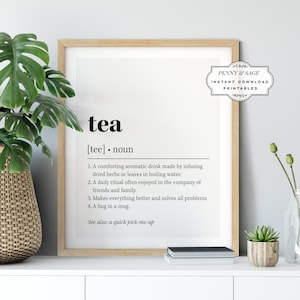 Stampa definizione tè, decorazione citazione tè, insegna da cucina, arte STAMPABILE, regalo per gli amanti del tè, regalo per un amico