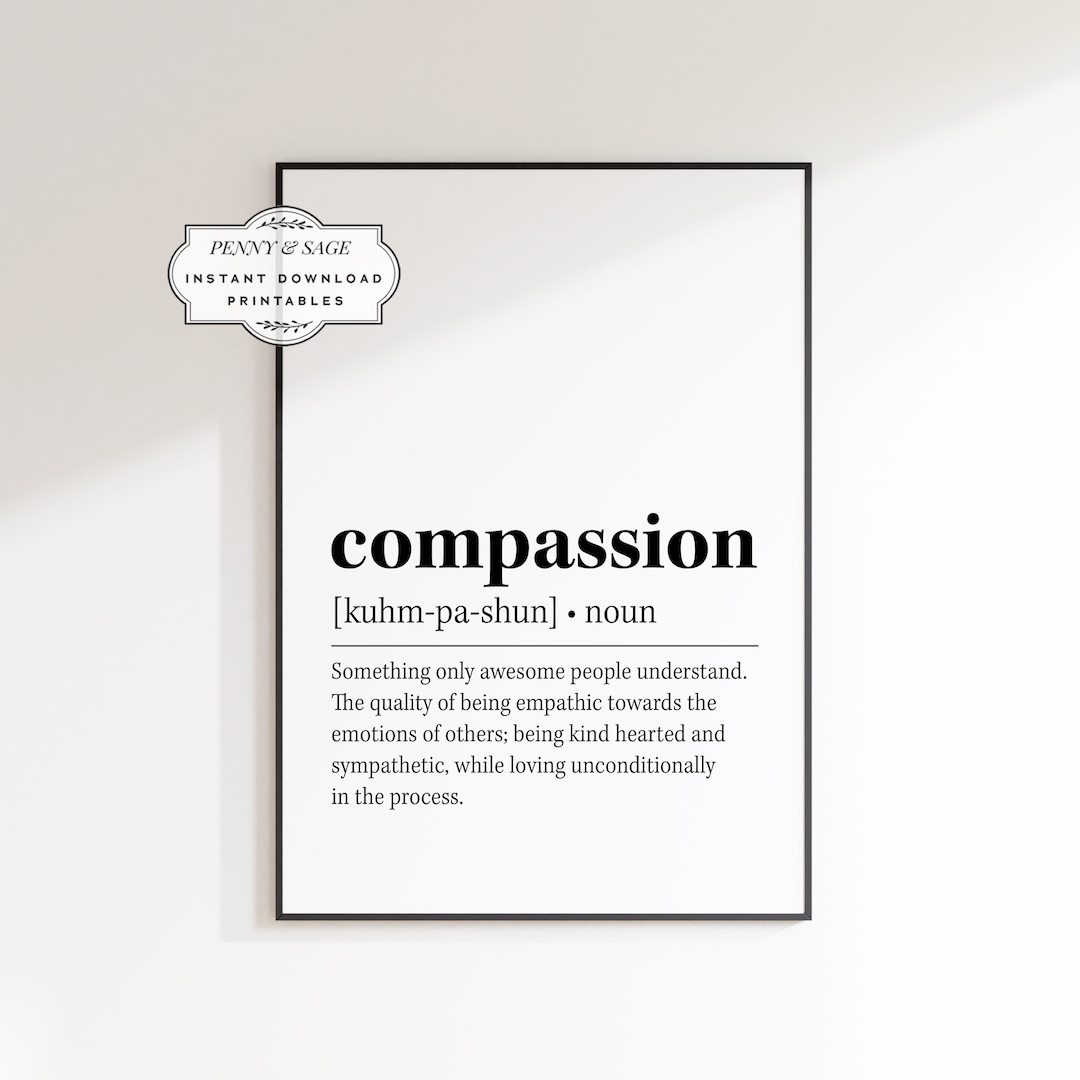 Compassion Definition Printable Wall Art, Therapist Quote Print, Social