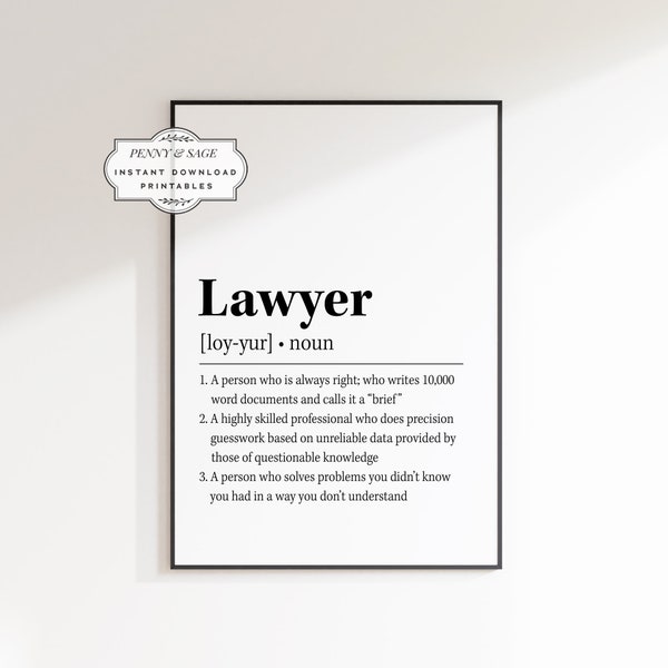 Lawyer Definition Print, Gift For Lawyer, Funny Lawyer Gift, Lawyer Office Decor, Lawyer gift, Lawyer Wall Art, Dictionary Art