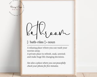 Bathroom Definition Wall Art, Bathroom Quote Decor, Black and White Prints, PRINTABLE Wall Art, Digital Download, Gift For Friend