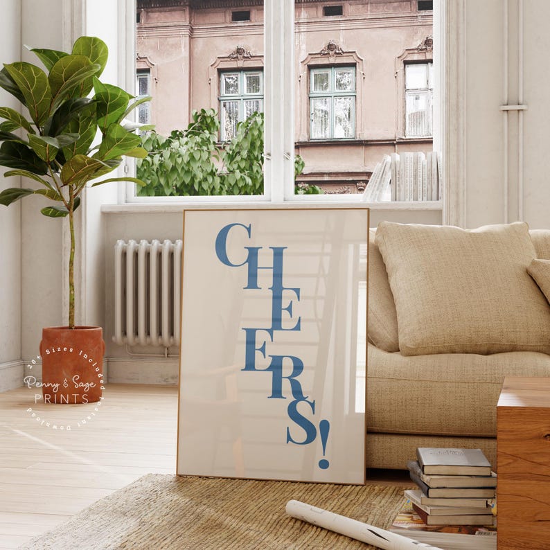 Cheers Printable Art, Cheers Poster, Retro Wall Art, Blue Cheers Poster ...