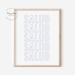 Modny nadruk na wózek barowy, sztuka w kuchni koktajlowej, wystrój baru do picia, Salud Salud Cheers, prezent dla przyjaciela do picia, jasnoniebieski wydruk cyfrowy