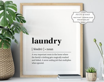 Laundry Definition Wall Art, Laundry Quote Decor, Black and White Prints, PRINTABLE Wall Art, Digital Download