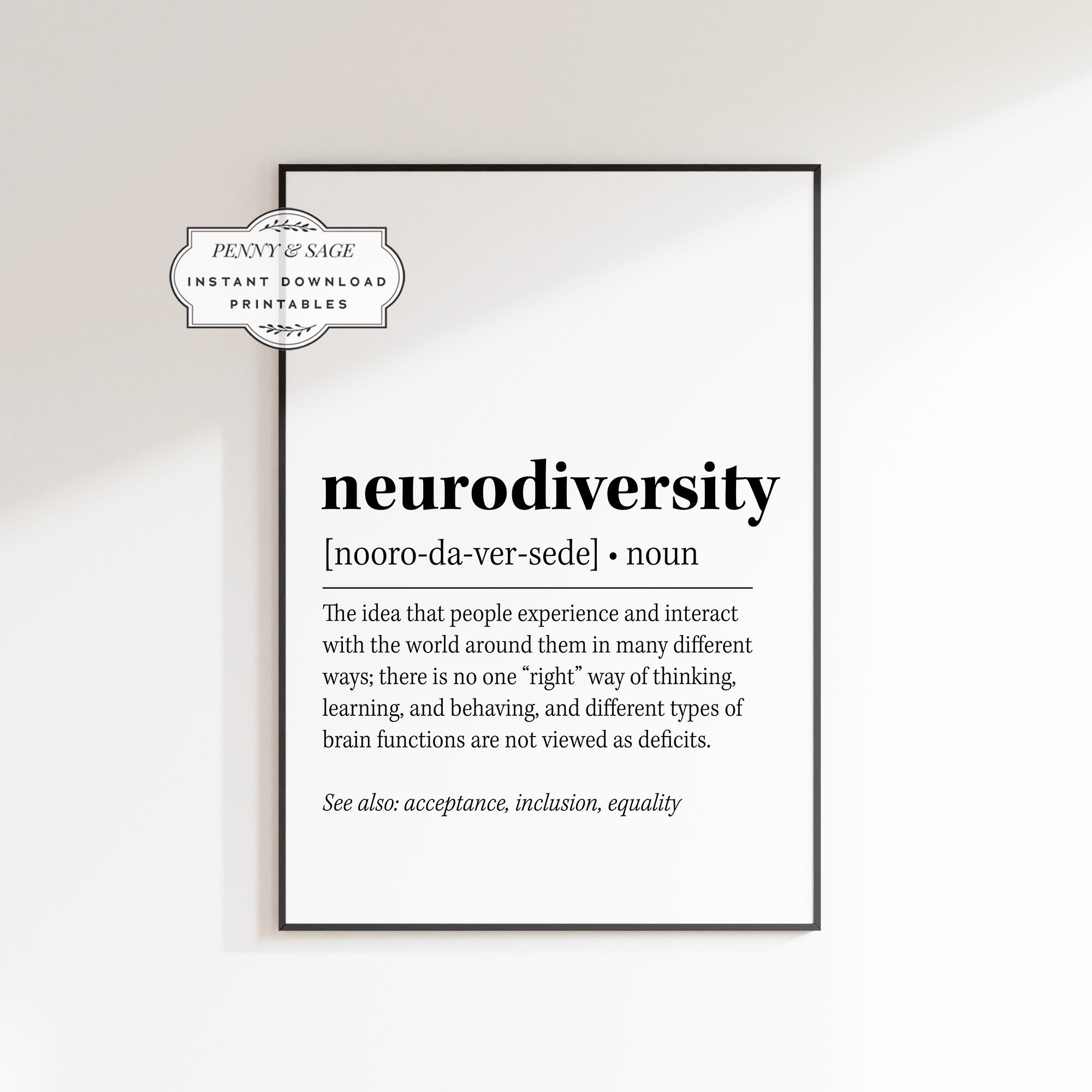 Arte mural imprimible sobre la definición de neurodiversidad, impresión con cita sobre neurodiversidad, impresión para consejero, póster sobre autismo, cita sobre neurodivergencia