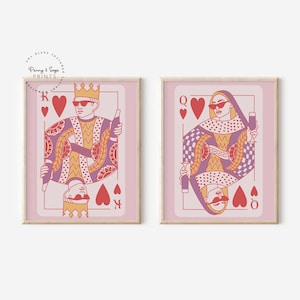Herzkönigin Spielkarten, über dem Bett, rosa Schlafzimmerdekor, Lucky you Prints Poster König und Königin 2er-Set
