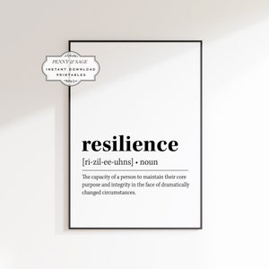 Resilience Definition Print, Office Decor, Printable Wall Art, Resilience Print, Resilience Wall Art, Home Office Wall Art, Digital Download