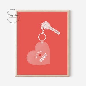 Modny nadruk Keys to My Heart, plakat Lucky You, czerwone walentynki do wydrukowania, modna sztuka retro, sztuka ścienna z asami, natychmiastowy wystrój walentynkowy