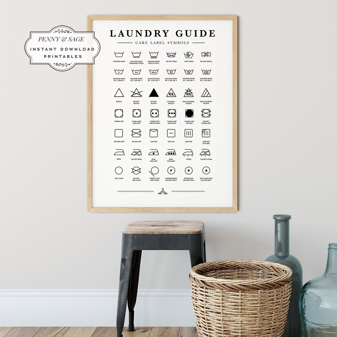 Laundry Room Symbols Print, Laundry Guide, Laundry Room Symbols ...