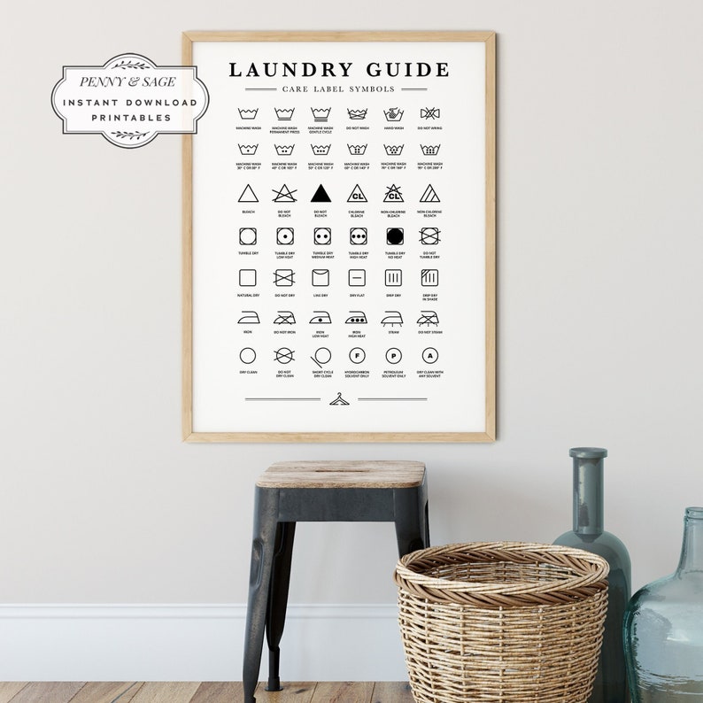Laundry Room Symbols Print, Laundry Guide, Laundry Room Symbols