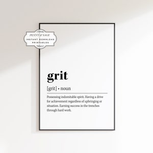 Grit Definition Print, Office Decor, Motivational Wall Decor, Grit Print, Grit Wall Art Inspirational Print, Grit Dictionary Definition