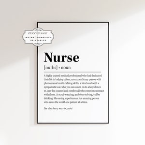 Nurse Definition Print, Nurse Dictionary Poster, Quote Wall Art, Gift For Nurse, Nurse Quote Art, Unique Gift For Nurse, Nurse Grad Gift