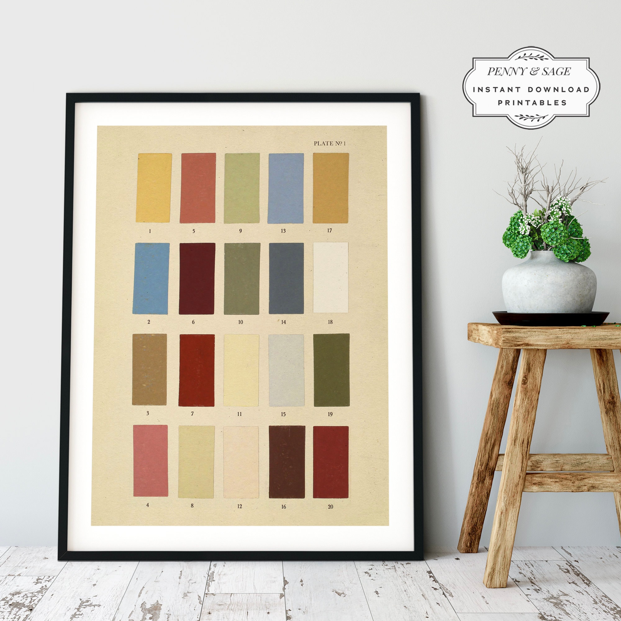 Set of 2: Vintage Paint Swatches, Vintage Colors Chart, PRINTABLE Wall ...