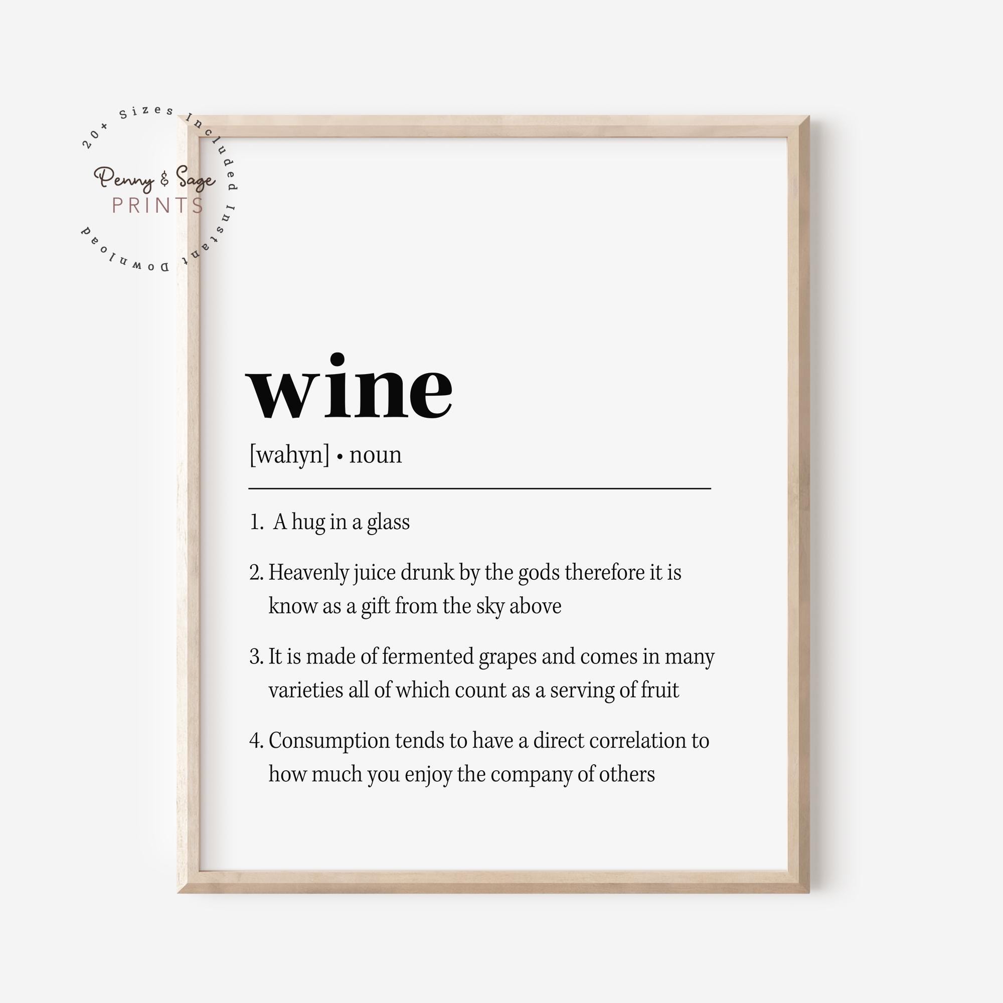 Wine Definition Printable, Trendy Bar Print, Cocktail Kitchen Art, Funny Bar Cart, Friend Drinking Gift, Funny Wine Kitchen DIGITAL PRINT