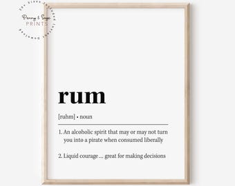Rum Definition zum ausdrucken, Trendy Bar Print, Cocktail Küche Kunst, Lustiger Barwagen, Freund Trinkgeschenk, Lustige Küche DIGITAL PRINT
