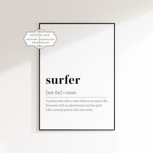 Surfer Definition Print, Surf Poster, Surfing Poster, Surfer Gift, Surf Decor, Printable Wall Art, Definition Print
