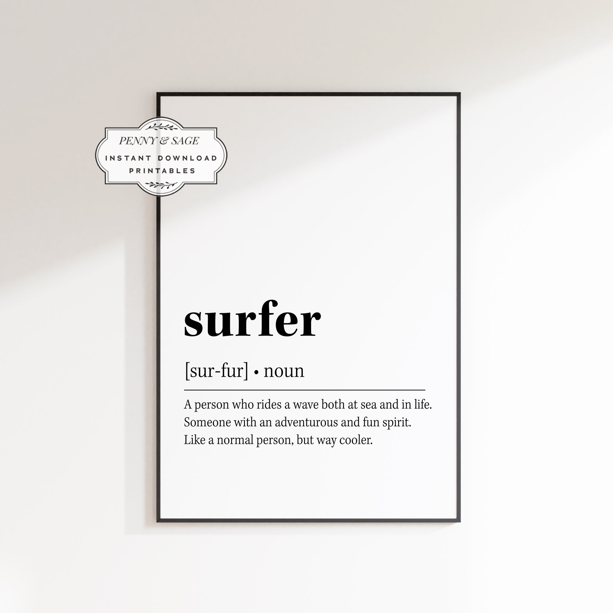Surfer Definition Print, Surf Poster, Surfing Poster, Surfer Gift, Surf Decor, Printable Wall Art, Definition Print
