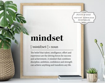 Mindset Definition Wandkunst, Mindset Zitat Dekor, Büro Wandkunst, DRUCKBARE Wandkunst, digitaler Download, Geschenk für Freund
