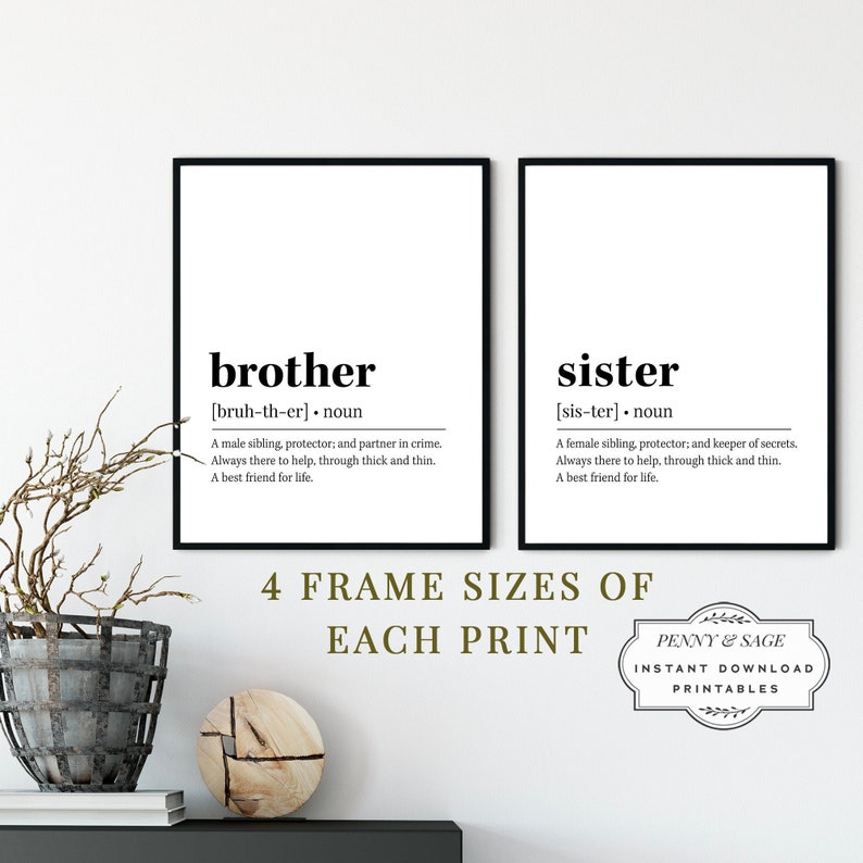 Brother and Sister Definition Wall Art, Brother Sister Quote Decor