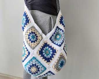 Crochet Shoulder Bag: Granny Square Blue Colors Bag