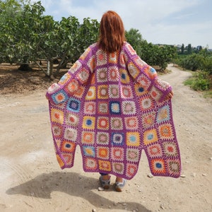 Crochet Granny Square Cardigan: Colorful Boho Hippie Coat