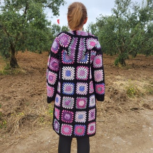 Crochet Hooded Granny Square Cardigan: Boho Afghan Coat