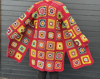 Crochet Patchwork Cardigan: Multicolor Granny Square Jacket