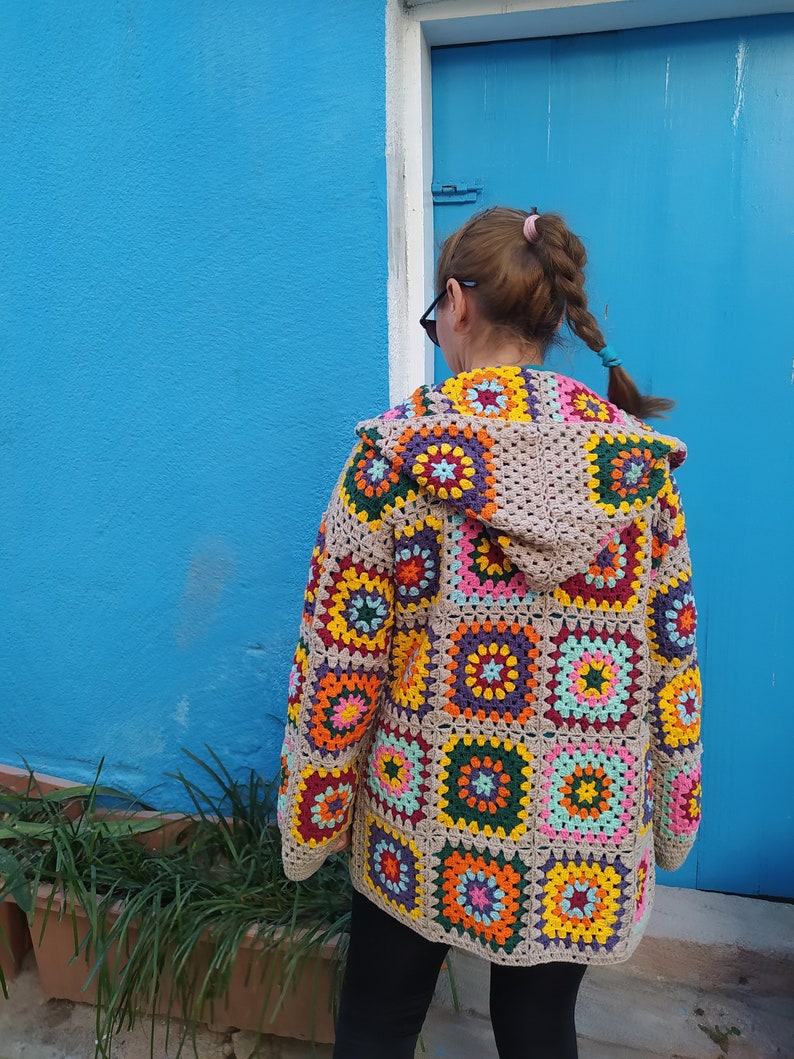 Granny Square Hooded Afghan Shirt Jacket is a perfect gift for your girlfriend
