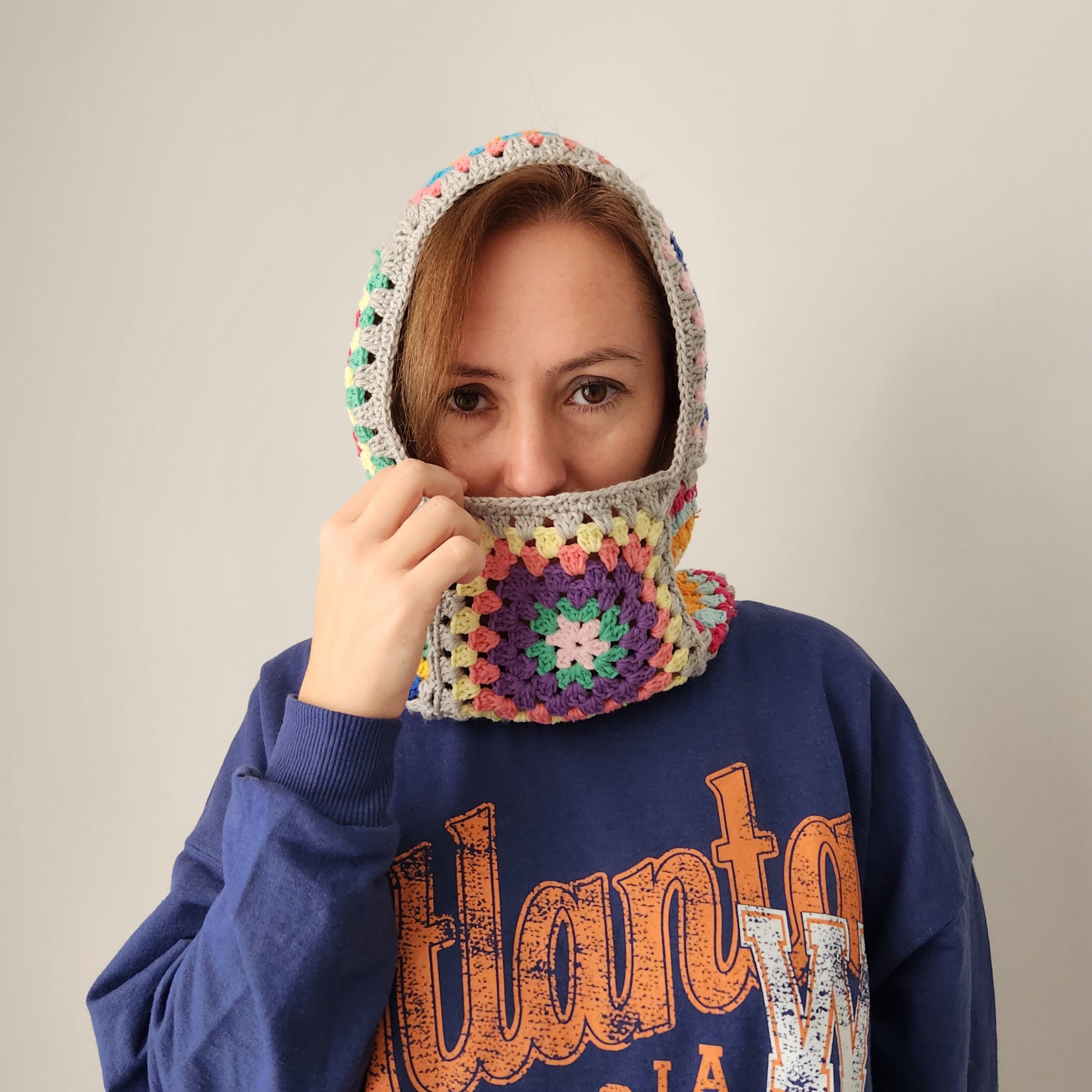 Handmade Crochet Granny Square Balaclava Knit Hat Beanie Hood in Multicolor‎ Crochet Balaclava, Colorful Balaclava, Granny Square  main image 3